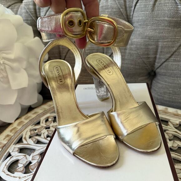 Coach Gold Ankle Buckle Strap Heels Shoes Women’s 6 - Picture 2 of 9